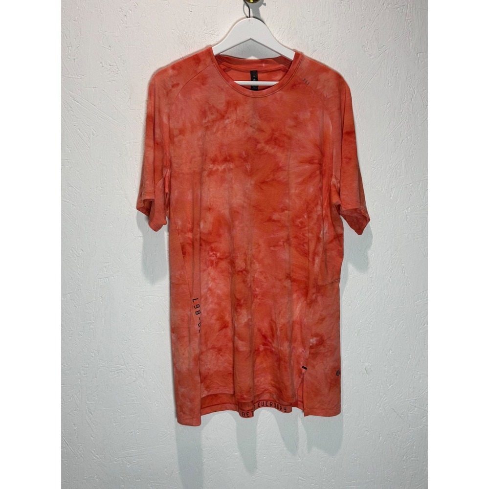 Lululemon Always Agile Spray Dye Short Sleeve Shirt Mens XL Orange Tie Dye